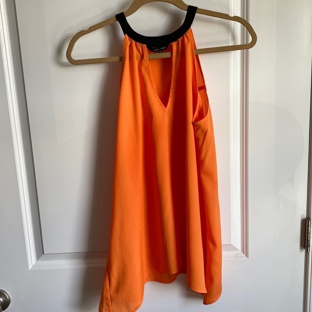 Naked Zebra Orange Keyhole Halter Tank Size Medium